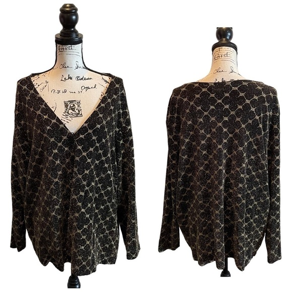 August Max Woman Cardigan Jacket Black Gold Metallic Size 2X stretch Formal - Picture 9 of 9